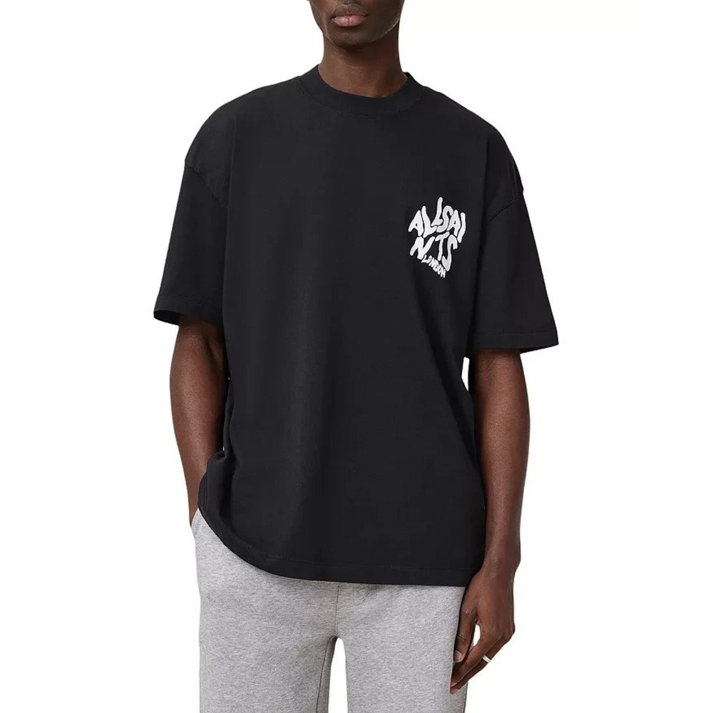 Allsaints Black Orlando Bubble Logo Oversized Fit Cotton T-Shirt Size Small